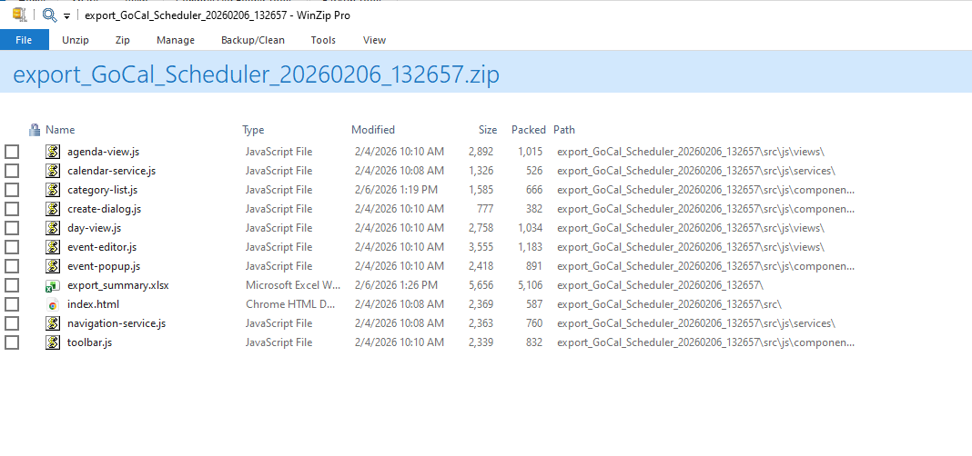 Example export zip contents