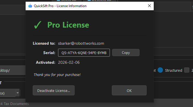 License activation details