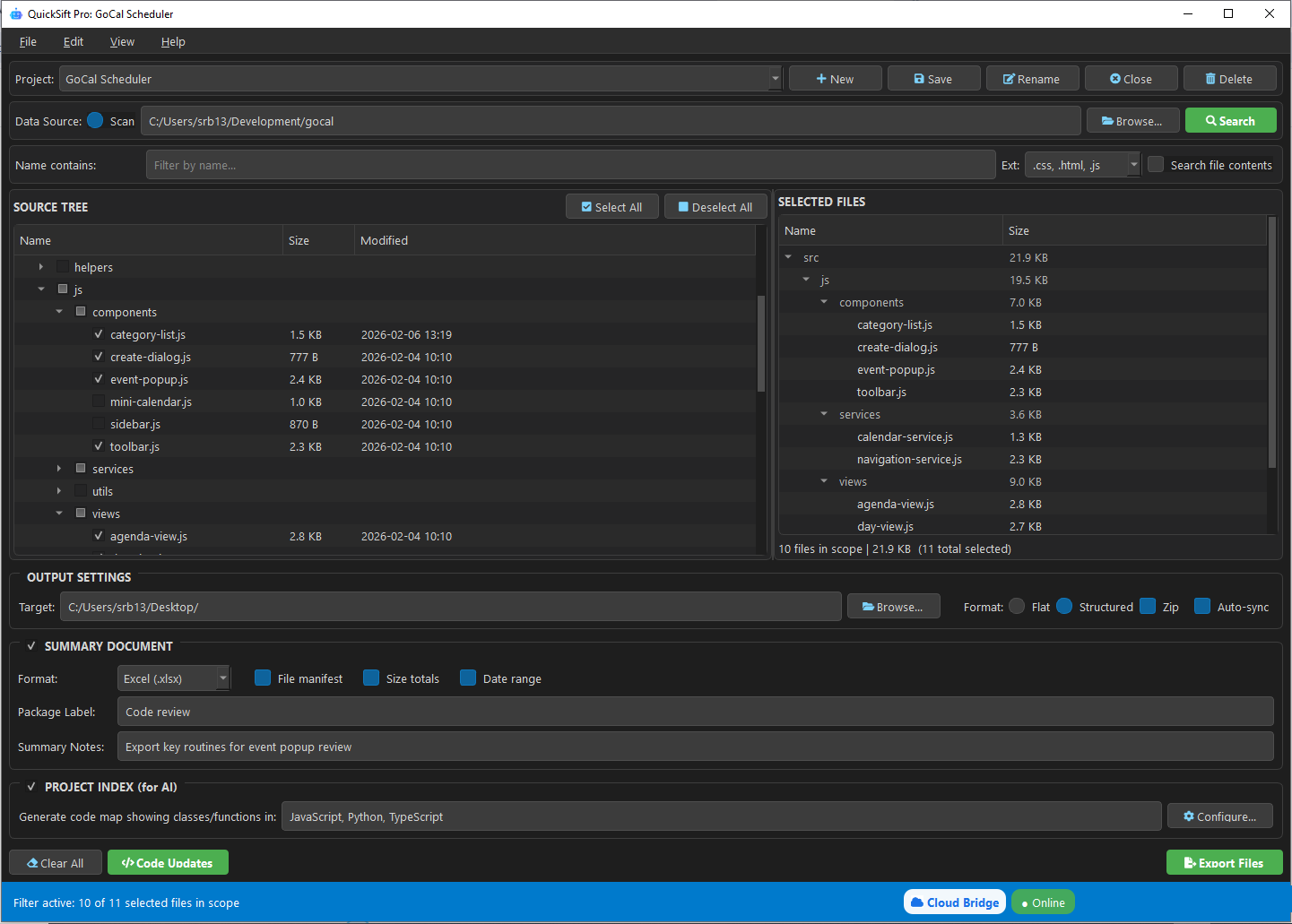 Main QuickSift window with both panels visible